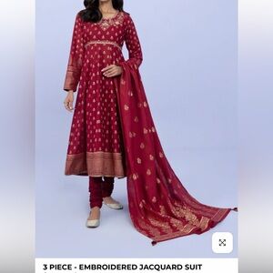 Elegant maroon Anarkali Suit with Gold Accents